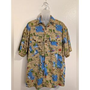 Roots Outdoors Novelty Print Forest Mountains Cabincore Canada Shirt XL